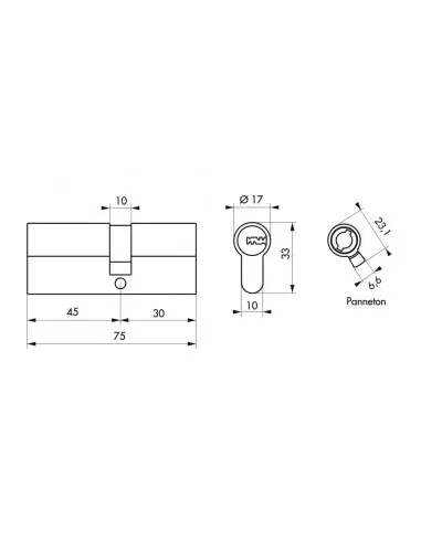 Cylindre 45x30mm snap 30 mm nickelé 4 clé Cylindre 45x30mm snap 30 mm nickelé 4 clé