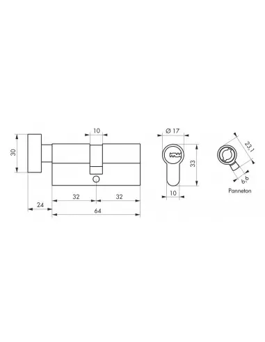 Cylindre à bouton 32 x 32 mm Cylindre à bouton 32 x 32 mm