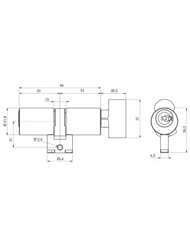 Cylindre à bouton 33 x 33 Cylindre à bouton 33 x 33