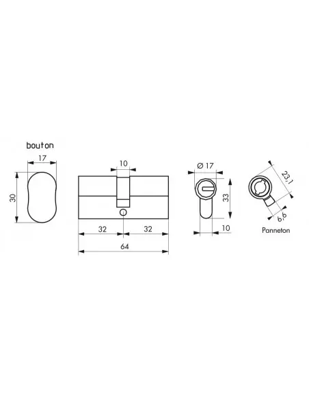 Cylindre federal s - à bouton 32x32mm 5 clés