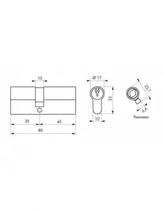 Cylindre 35 x 45 mm 3 clés 2