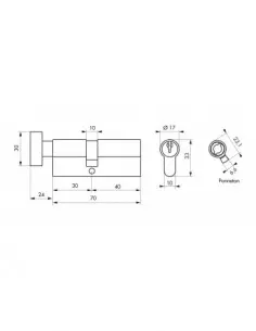 Cylindre à bouton 30 x 40 mm 3 clés 2