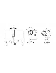 Cylindre hg6+ 36x46mm 5 clés panneton orientable 2