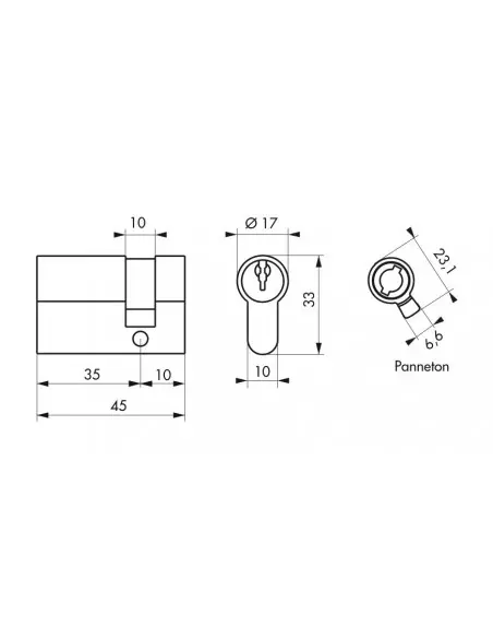 Demi cylindre 35 x 10 mm 3 clés panneton orientable laiton