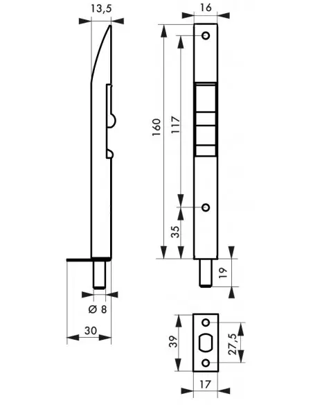 Verrou a onglet 160 mm