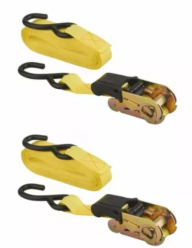 Lot de 2 sangles de serrage, 5m, à cliquet, crochet S, jaune - THIRARD