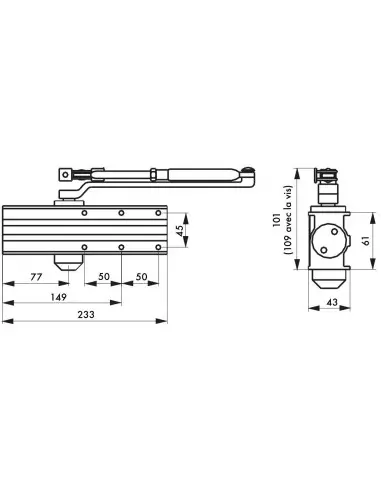 Ferme-porte hydraulique design réversible argent avec bras standard force 2 à 4 Ferme-porte hydraulique design réversible argent avec bras standard force 2 à 4