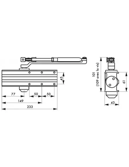 Ferme-porte hydraulique design réversible blanc avec bras standard force 2 à 4