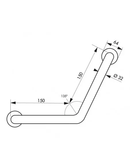 Barre de maintien angle 135° Ø32mm l.350mm - inox poli