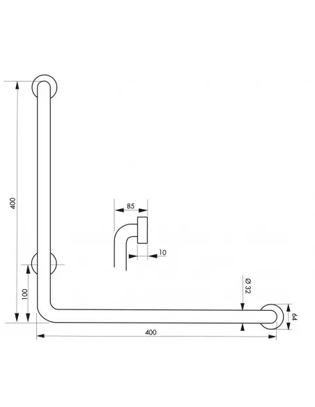 Barre de maintien angle 90° Ø32mm l.350mm - inox brossé