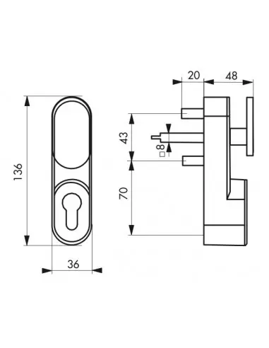 Bouton de manoeuvre exterieur laqué gris - sans cylindre profilé Bouton de manoeuvre exterieur laqué gris - sans cylindre profilé
