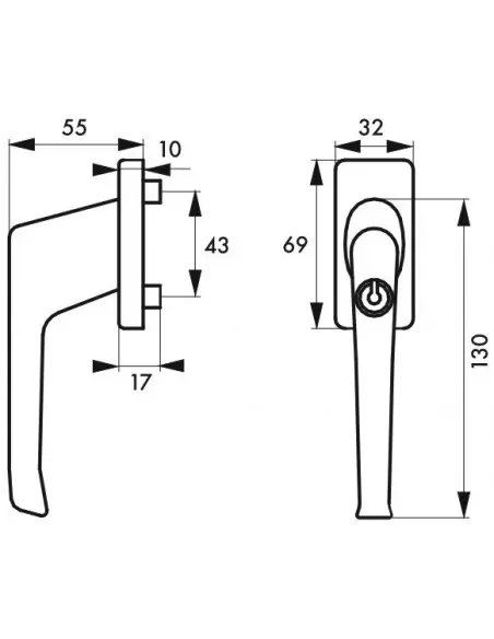 Bequille fenêtre clé champagne avec vis de pose