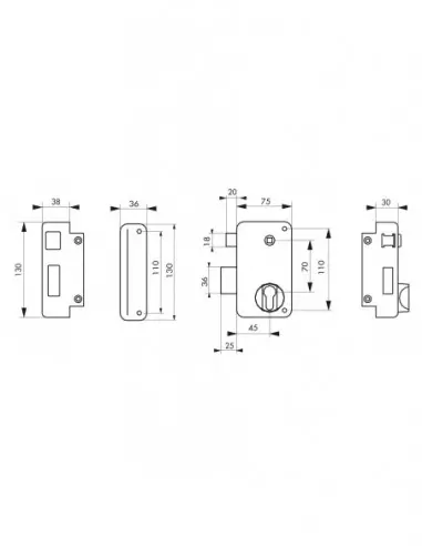 Boîtier à cylindre profilé 75x130 mm gauche Boîtier à cylindre profilé 75x130 mm gauche