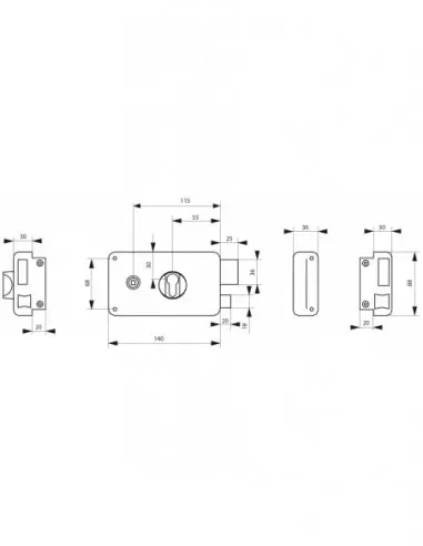 Boîtier à cylindre profilé 140 x 88 mm droite Boîtier à cylindre profilé 140 x 88 mm droite