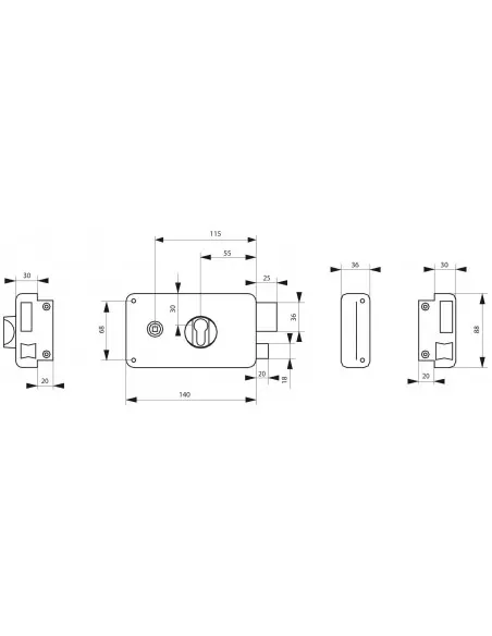 Boîtier à cylindre profilé 140 x 88 mm droite