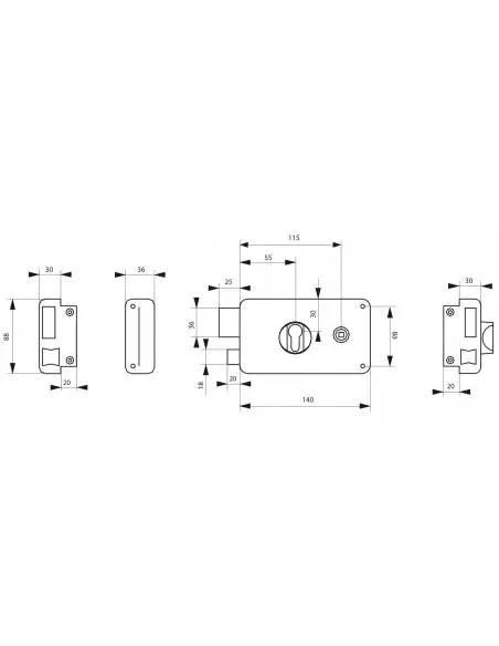 Boîtier à cylindre profilé 140 x 88 mm gauche