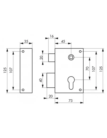 Boîtier à cylindre profilé 73 x 125 mm gauche