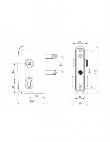 Boîtier serrure avec coffre pour portail - réversible - finition noir 9005 Boîtier serrure avec coffre pour portail - réversible - finition noir 9005