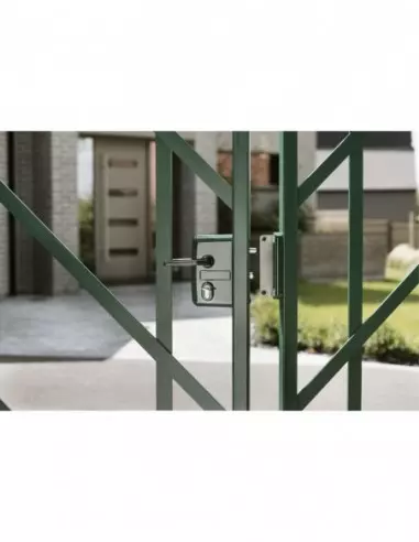 Boîtier serrure avec coffre pour portail - réversible - finition vert 6005 Boîtier serrure avec coffre pour portail - réversible - finition vert 6005