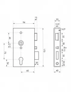 Boîtier serrure l40mm avec coffre pour portail - gauche 2