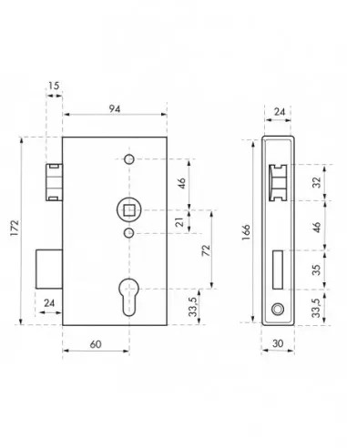 Boîtier serrure portail l30mm avec coffre pour tube 30 Boîtier serrure portail l30mm avec coffre pour tube 30