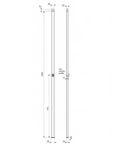 Boîtier crémone 2 points à cylindre profilé hauteur 2300 noir Boîtier crémone 2 points à cylindre profilé hauteur 2300 noir