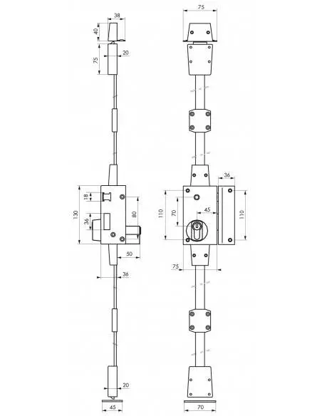 Boîtier de verti cp bronze à fouillot 75 x 130 mm droite