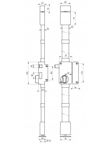 Boîtier de serrure beluga cp blanche à tirage 75 x 130 mm droite