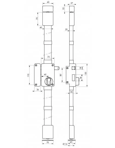 Boîtier de serrure beluga cp blanche à tirage 75 x 130 mm gauche