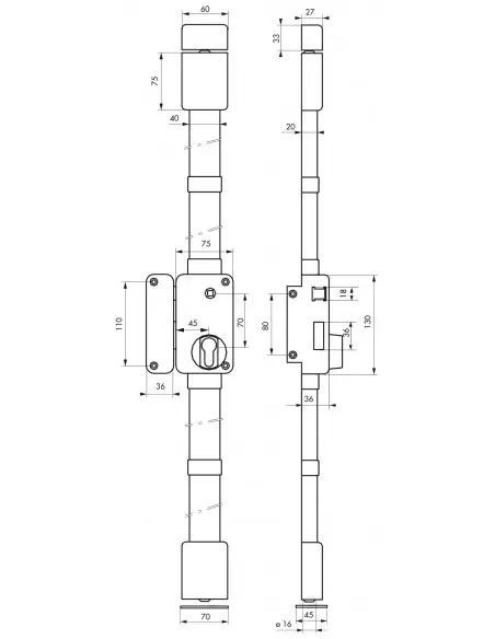 Boîtier de serrure beluga cp marron à fouillot 75 x 130 mm gauche