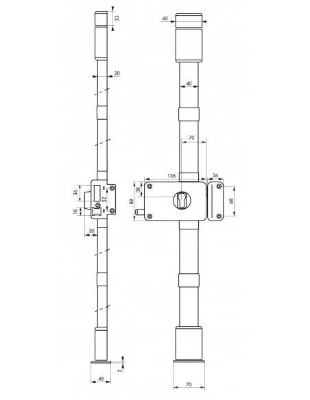 Boîtier de serrure horga marron à tirage 140 x 88 mm droite