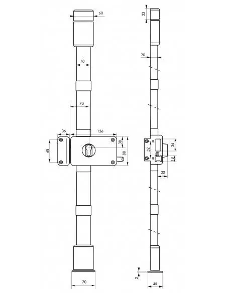 Boîtier de serrure horga marron à tirage 140 x 88 mm gauche