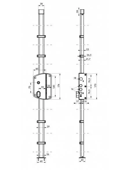 Boîtier de serrure melissa or à fouillot 85 x 174 mm droite