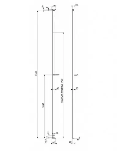 Crémone 2 pts à béquille hauteur 2300 argent, livrée en poussant Crémone 2 pts à béquille hauteur 2300 argent, livrée en poussant
