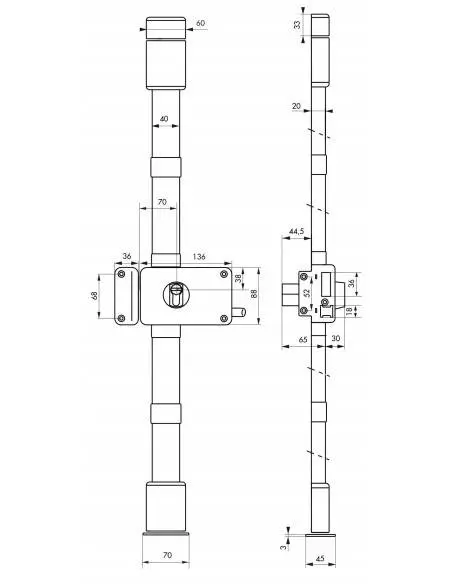 horga marron cp transit 2 à tirage 88 x 140 mm gauche 4 clés pour porte de 45 mm maxi