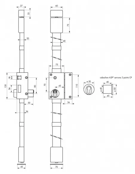 targa bronze cp transit 2 à fouillot 75 x 130 mm droite 4 clés