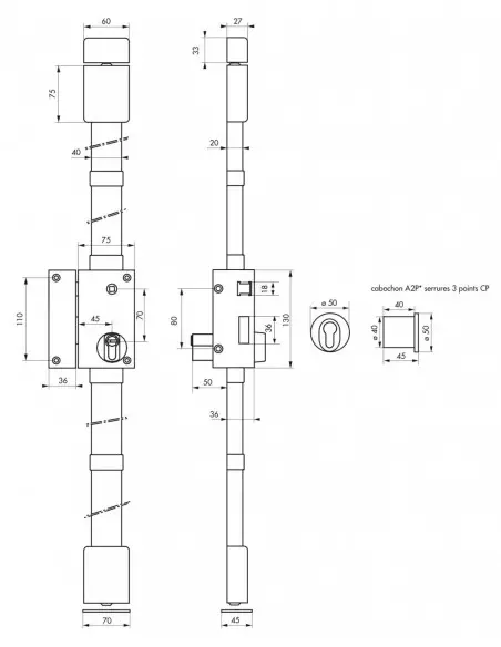 targa bronze cp transit 2 à fouillot 75 x 130 mm gauche 4 clés