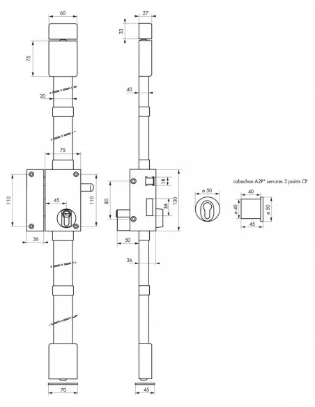 targa bronze cp transit 2 à tirage 75 x 130 mm gauche 4 clés