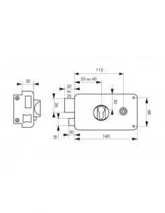Boîtier à cylindre prof. 140 x 88 mm axe 60 gauche "poussant" 2