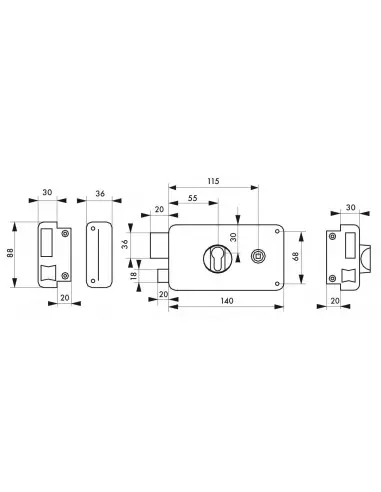Boîtier à fouillot 140 x 88 mm gauche "poussant" Boîtier à fouillot 140 x 88 mm gauche "poussant"
