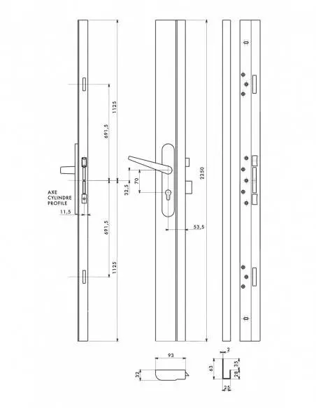 Boîtier réversible avec gâche standard pour porte haut 2250 mm maxi, blanc