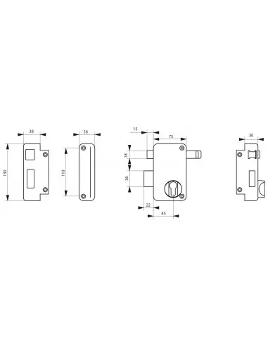 Boîtier à tirage 75 x 130 mm gauche Boîtier à tirage 75 x 130 mm gauche