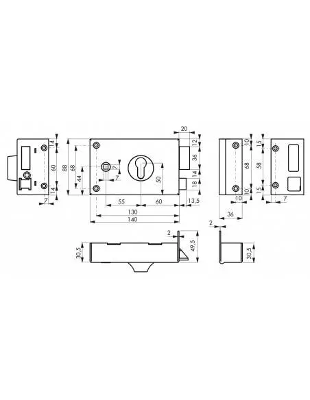 Boîtier cp à fouillot 140 x 88 mm droite