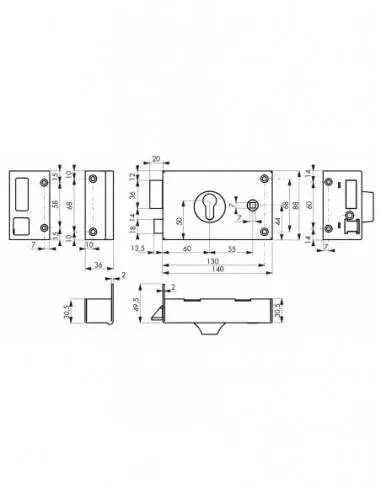 Boîtier cp à fouillot 140 x 88 mm gauche Boîtier cp à fouillot 140 x 88 mm gauche