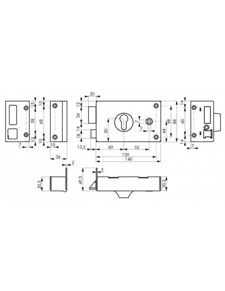 Boîtier cp à fouillot 140 x 88 mm gauche