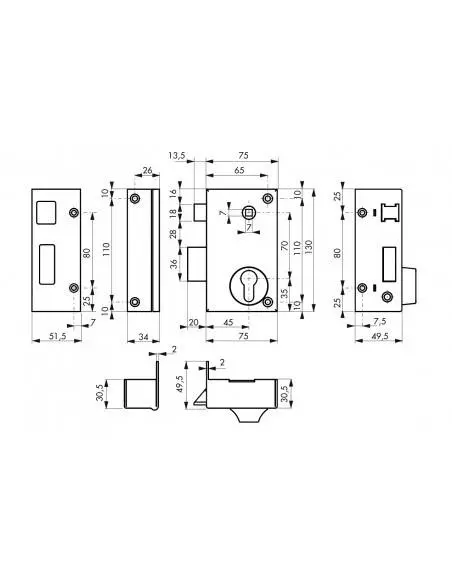 Boîtier cp à fouillot 175 x 130 mm gauche