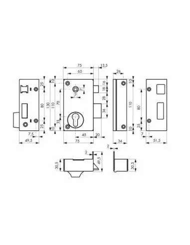 Boîtier cp à fouillot 75 x 130 mm droite Boîtier cp à fouillot 75 x 130 mm droite