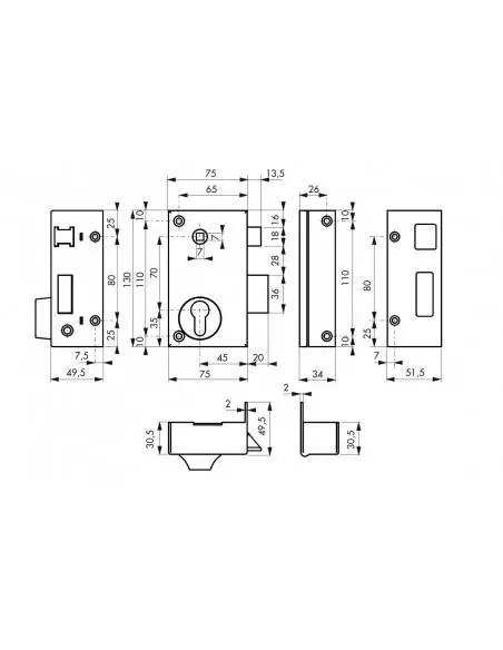 Boîtier cp à fouillot 75 x 130 mm droite