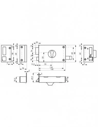 Boîtier cp à tirage 140 x 88 mm gauche Boîtier cp à tirage 140 x 88 mm gauche