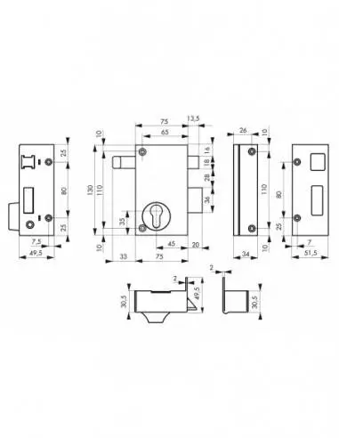 Boîtier cp à tirage 75 x 130 mm droite Boîtier cp à tirage 75 x 130 mm droite